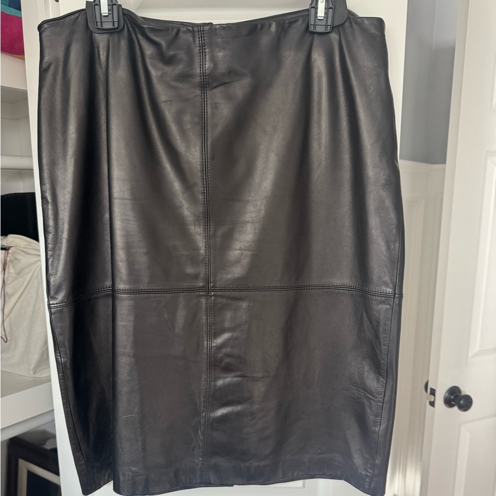 Talbots Black Leather Pencil Skirt